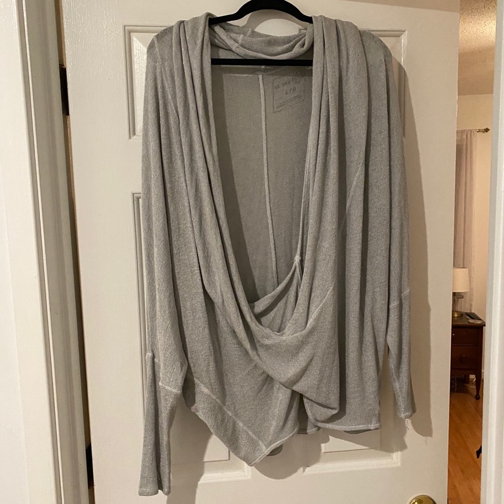 Gray Free People Wrap Sweater